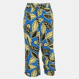 Boutique Moschino Blue/yellow Leaf Print Crepe Trousers M